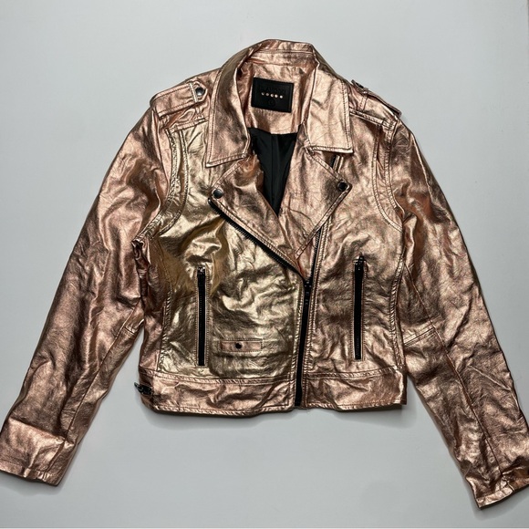 BLANK NYC Metallic Faux Leather Moto Jacket Rose Gold Party Holiday New Year - Picture 9 of 10